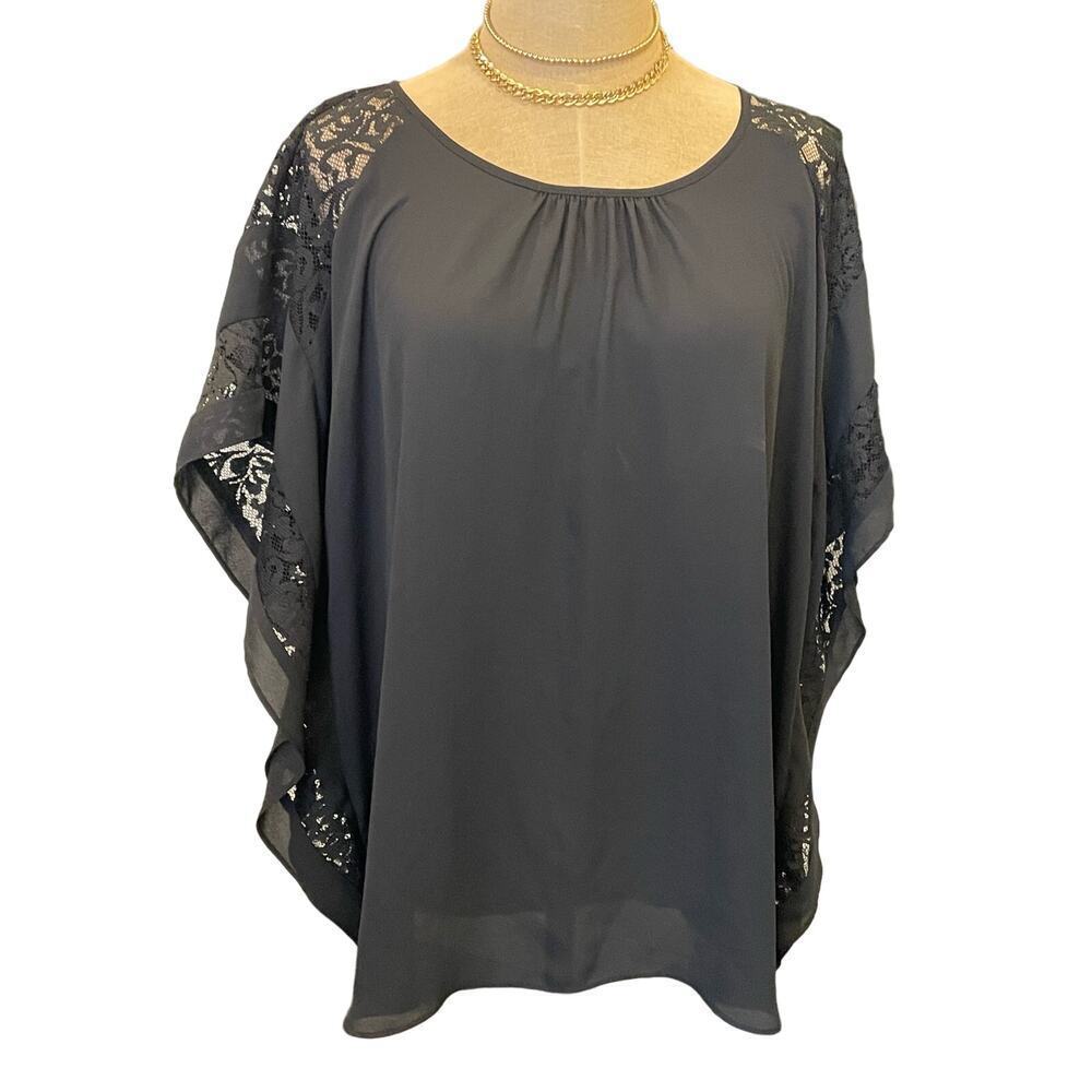 SIMPLY EMMA Black Lace Sleeve Top Shirt Women's size 1X